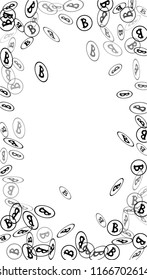 Bitcoin Icon Abstract Background. Randomly Fall Bitcoins. Cryptocurrency Background. Digital Payment money.  Jackpot or Prize Concept.
 Black and White Vector Illustration. Blockchain technology Coin.