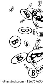 Bitcoin Icon Abstract Background. Randomly Fall Bitcoins. Digital Payment money. Cryptocurrency Background. Prize or Jackpot Concept.
 Blockchain technology Coin. Black and White Vector Illustration.
