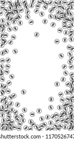 Bitcoin Icon Abstract Background. Randomly Fall Bitcoins. Cryptocurrency Background. Digital Payment money.  Jackpot or Prize Concept.
 Black and White Vector Illustration. Blockchain technology Coin.