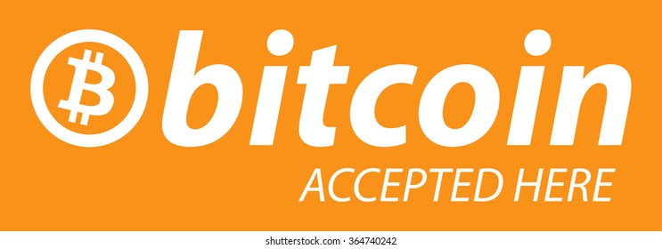 Bitcoin icon banner with text "bitcoin accepted here". Flat design vector illustration.