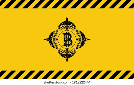 bitcoin icon black grunge emblem with yellow background. Vector Illustration. Detailed. 