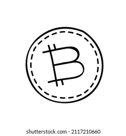 bitcoin icon black and white vector illustration. Editable outline stroke.