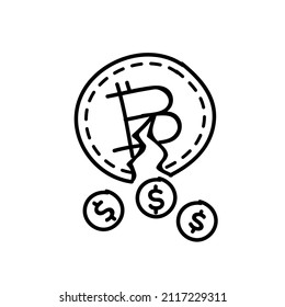 Icono de bitcoin ilustración vectorial en blanco y negro. Curso de contorno modificable.
