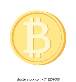 Bitcoin icon. Blockchain cryptocurrency BTC sign symbol token. New digital currency. Bitcoin mining. Fintech industry innovation. Decentralized money transactions network. Yellow golden coin on white.