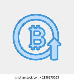 Icono de Bitcoin en azul sobre moneda, uso para presentación de aplicaciones móviles del sitio web