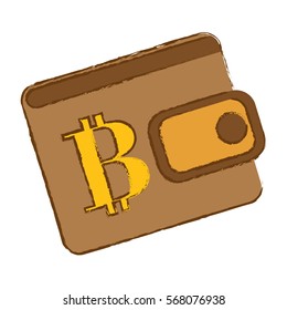 Bitcoin icon, brown bag to save money, vector illustration