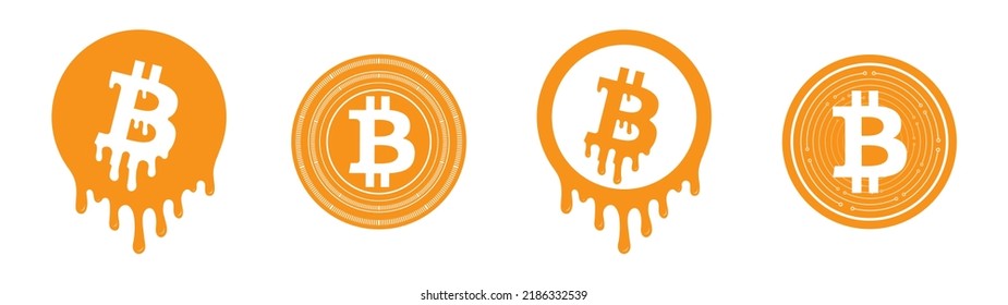 Bitcoin Icon BTC Coin Sign Payment Symbol. Cryptocurrency Logo. Bitcoin BTC Dripping And Digital Lines Graphics. Bleed On Stock Market Crash Illustration.