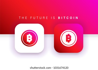 Bitcoin icon. BTC icon. Square contained. Use for brand logo, application, ux/ui, web. Red design.