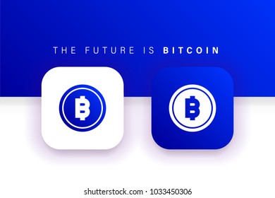 Bitcoin icon. BTC icon. Square contained. Use for brand logo, application, ux/ui, web. Blue design.