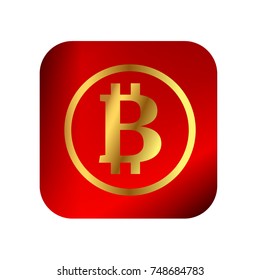 Bitcoin Icon Button. Red, gold. Vector.