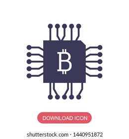 Bitcoin icon with chip on white background, cryptocurrency concept flat design