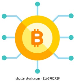 Bitcoin icon with circuit line vector illustration in flat color design