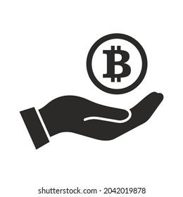 Bitcoin icon. Coin in hand. Cryptocurrency. Vector icon isolated on white background.