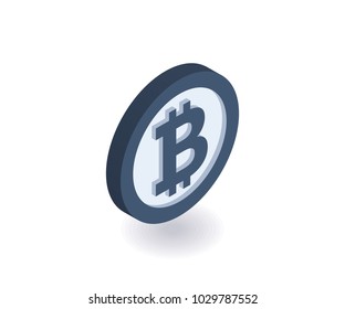 Bitcoin icon. Coin with bitcoin sign. Vector illustration in flat isometric 3D style.
