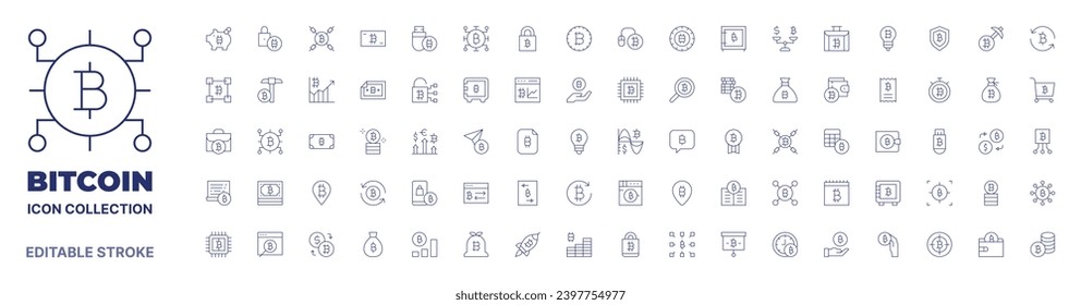 Bitcoin icon collection. Thin line icon. Editable stroke. Editable stroke. Bitcoin icons for web and mobile app.