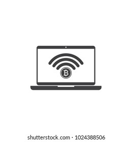 bitcoin icon combined with wi-fi icon in notebook symbol sign icon for internet money.Crypto currency symbol and coin image for using in web projects or mobile applications.