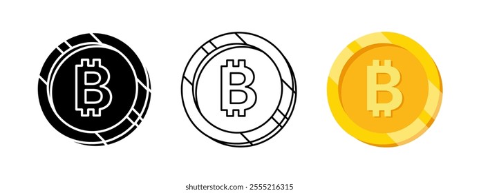 Bitcoin icon. Crypto currency symbol. Bitcoin golden 3D coin vector illustration. Bitcoin crypto stock exchange sign. Digital crypto currency cartoon pictogram. Virtual banking isolated concept.