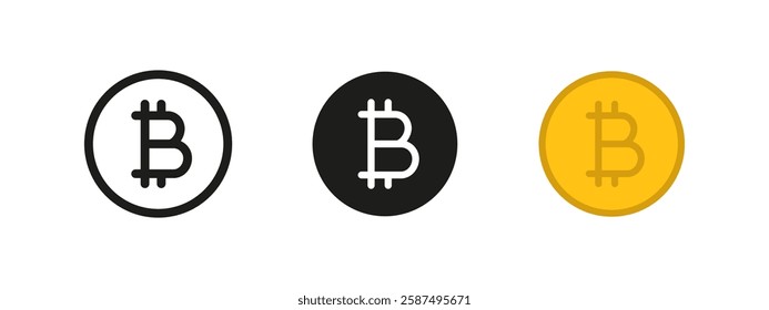 Bitcoin icon. Cryptocurrency and blockchain symbol. Digital finance vector illustration. Investment and trading sign. Decentralized economy and token pictogram.