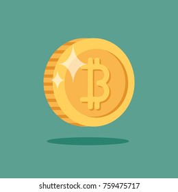 Bitcoin icon cryptocurrency concept vector flat poster design. Money illustration with place for text
