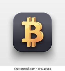 Bitcoin icon. Currency Symbol of Gold Bitcoin on dark backdrop with shadow. Vector Illustration Isolated on background