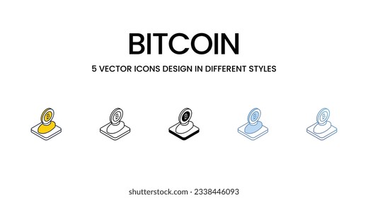 Diseño de iconos de bitcoin en estilo Cinco con pulsación editable. Línea, Sólido, Línea plana, Color de tono Duo y Línea de degradado de color. Adecuado para diseño de páginas Web, aplicaciones móviles, UI, UX y GUI.