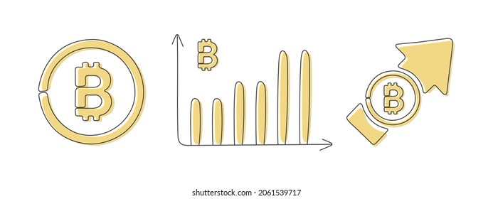 Bitcoin icon. Different financial currency icons. Financial chart with currency icon. Vector illustration