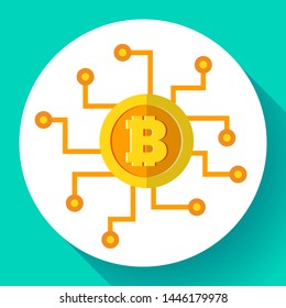 Bitcoin icon, digital currency symbol, cryptocurrency icon flat, mining, banking technology, vector illustration.