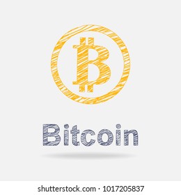 Bitcoin icon in doddle style isolated on a white background.Virtual money.Cryptocurrency