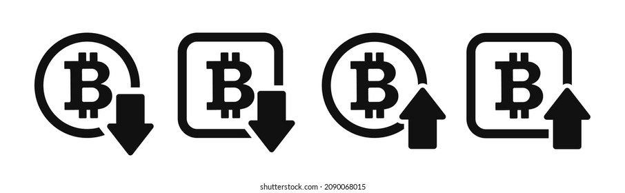 Bitcoin icon - up or down. Bitcoin up symbol. Prise low arrow sign