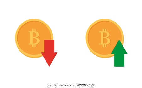 Bitcoin icon - up or down. Bitcoin up symbol. Vector graphics in flat style