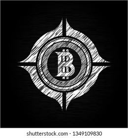 bitcoin icon drawn on a blackboard