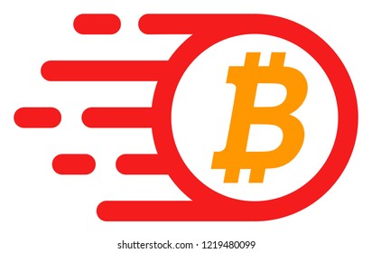 Bitcoin icon with fast rush effect in red and yellow colors. Vector illustration designed for modern abstract with symbols of speed, rush, progress, energy.
