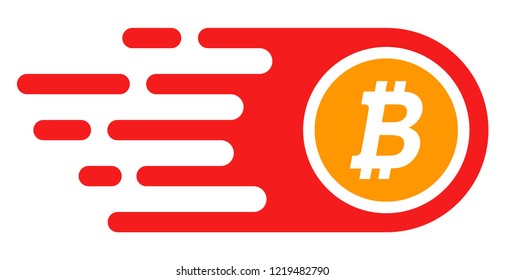 Bitcoin icon with fast speed effect in red and yellow colors. Vector illustration designed for modern abstract with symbols of speed, rush, progress, energy.
