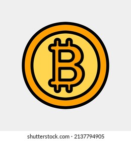 Icono de bitcoin con estilo de línea rellena sobre moneda, uso para presentación de aplicación móvil del sitio web