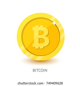 Bitcoin icon flat design illustration. Gold virtual coin isolated on white background