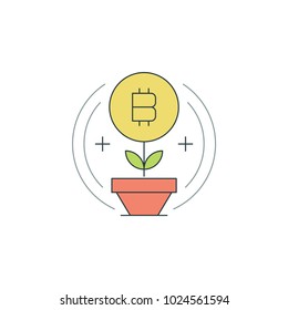Bitcoin icon flat line stroke vector illustration. For website graphics, mobile application, infographics and print.