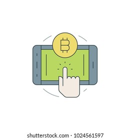 Bitcoin icon flat line stroke vector illustration. For website graphics, mobile application, infographics and print.