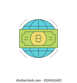 Bitcoin icon flat line stroke vector illustration. For website graphics, mobile application, infographics and print.