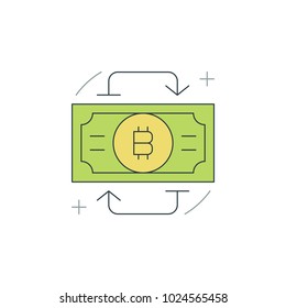 Bitcoin icon flat line stroke vector illustration. For website graphics, mobile application, infographics and print.