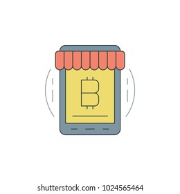 Bitcoin icon flat line stroke vector illustration. For website graphics, mobile application, infographics and print.