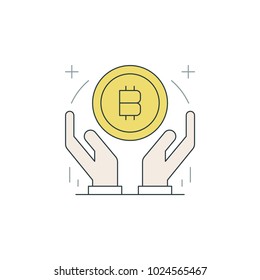 Bitcoin icon flat line stroke vector illustration. For website graphics, mobile application, infographics and print.