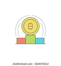 Bitcoin icon flat line stroke vector illustration. For website graphics, mobile application, infographics and print.