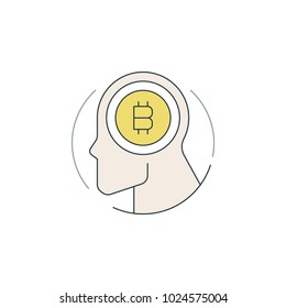 Bitcoin icon flat line stroke vector illustration. For website graphics, mobile application, infographics and print.