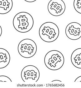 Bitcoin icon in flat style. Blockchain vector illustration on white isolated background. Cryptocurrency seamless pattern business concept.