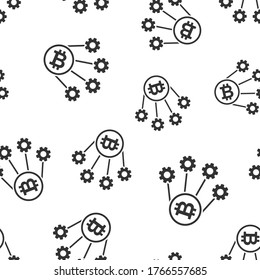 Bitcoin icon in flat style. Blockchain vector illustration on white isolated background. Cryptocurrency seamless pattern business concept.