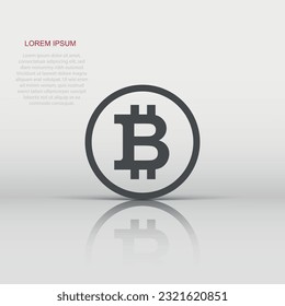 Bitcoin icon in flat style. Blockchain vector illustration on white isolated background. Cryptocurrency business concept.