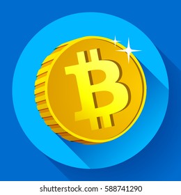 Bitcoin icon Gold coin. Cryptography currency icon flat
