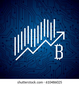 bitcoin icon with graphic chart over blue background. vector illustration