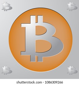 Bitcoin icon grey and orange vector illustration