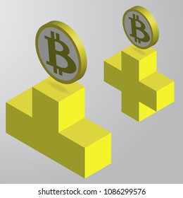 Bitcoin icon grey and yellow vector illustration